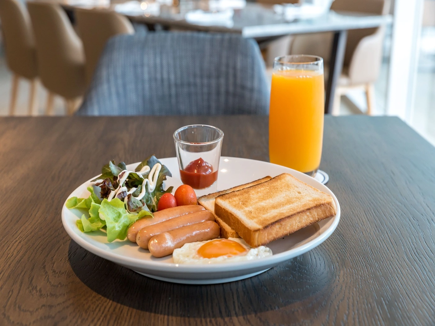 Breakfast served in a comfortable hotel room